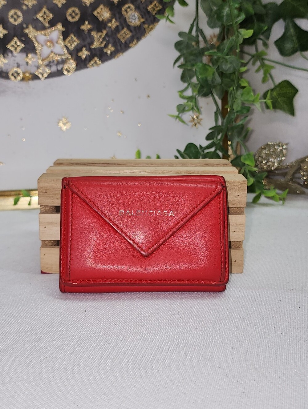 Authentic Balenciaga Papier Mini Tri Fold Wallet In RED